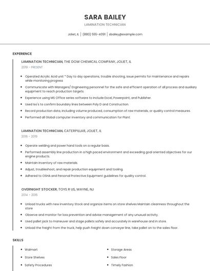 Lamination Technician Resume