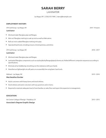 Laminator Resume