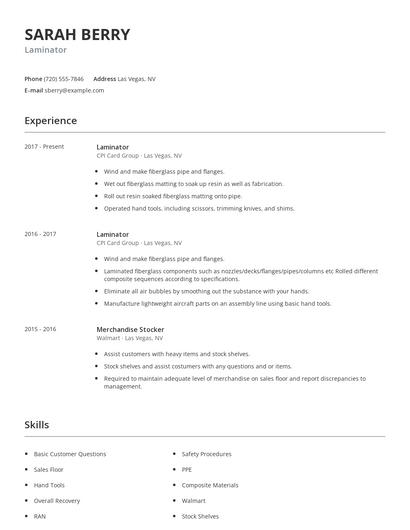 Laminator Resume