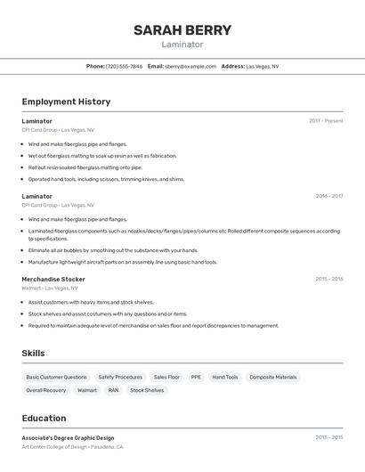 Laminator Resume