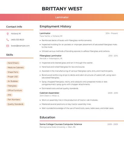Laminator Resume