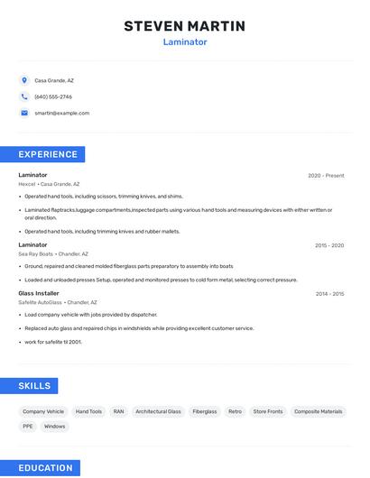 Laminator Resume