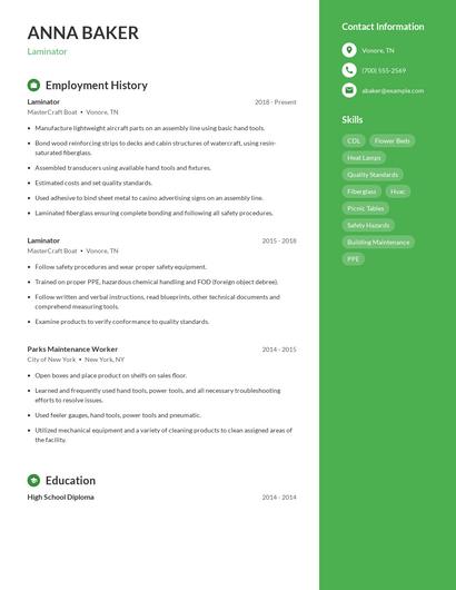 Laminator Resume