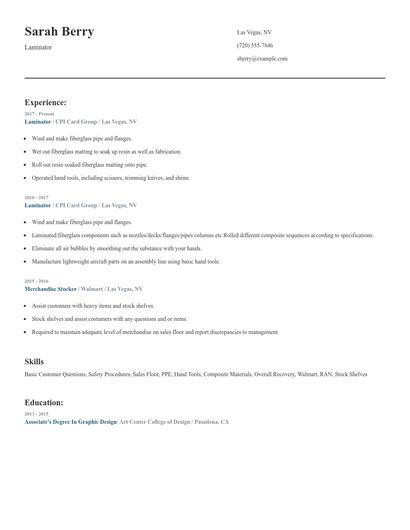 Laminator Resume