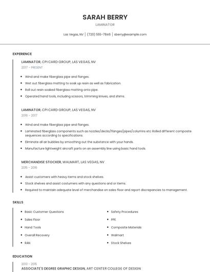 Laminator Resume