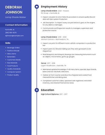 Lamp Shade Maker Resume