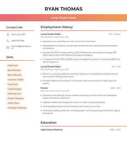 Lamp Shade Maker Resume