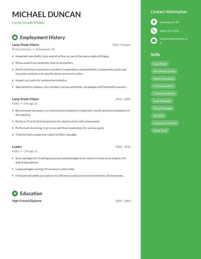 Lamp Shade Maker Resume