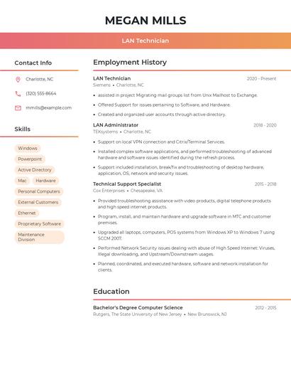 LAN Technician Resume