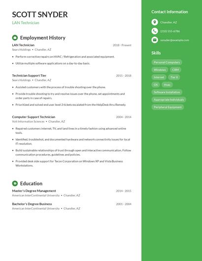 LAN Technician Resume
