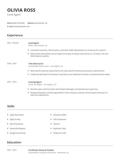 Land Agent Resume
