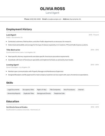 Land Agent Resume