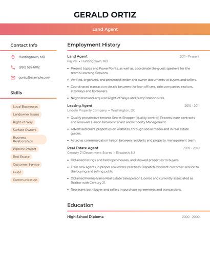 Land Agent Resume