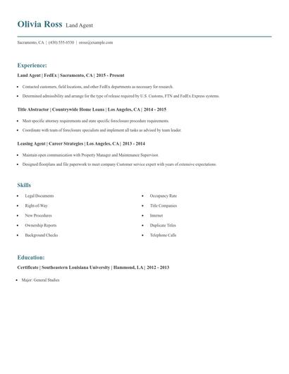 Land Agent Resume