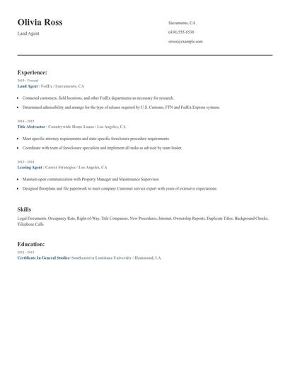 Land Agent Resume