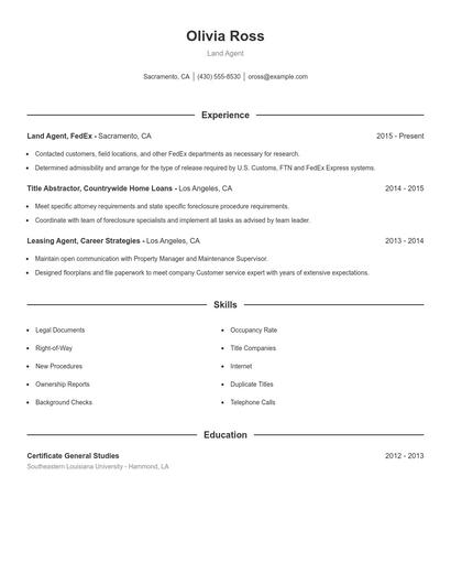 Land Agent Resume