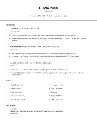 Land Agent Resume