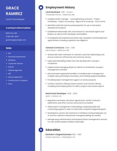 Land Developer Resume