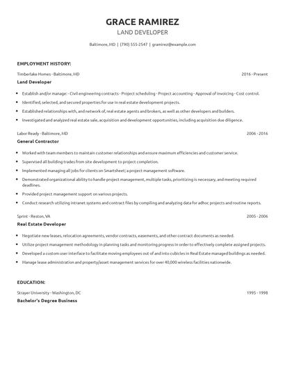 Land Developer Resume
