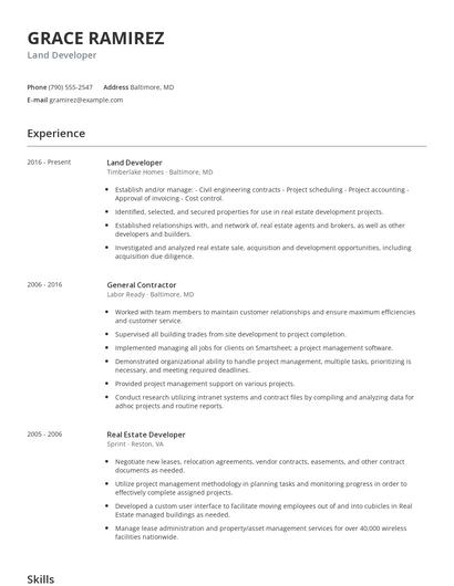 Land Developer Resume
