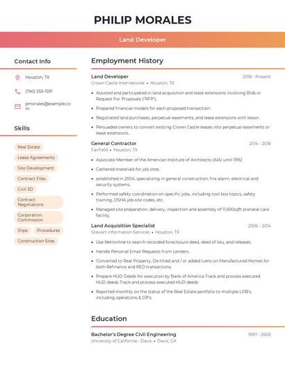 Land Developer Resume