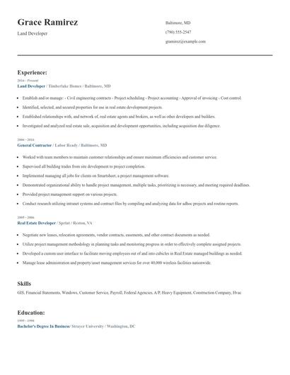 Land Developer Resume