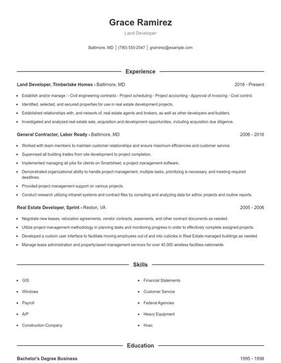 Land Developer Resume