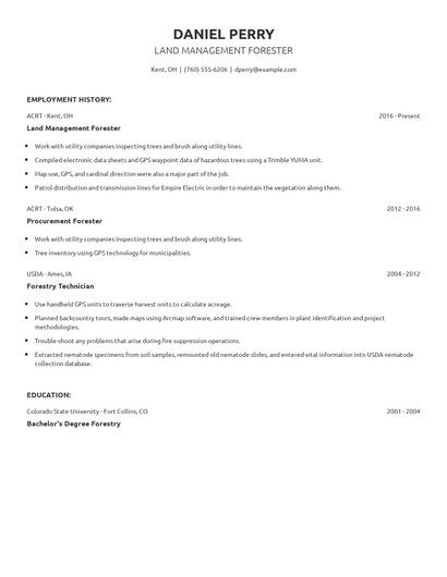 Land Management Forester Resume