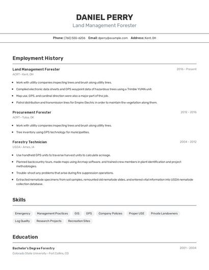 Land Management Forester Resume