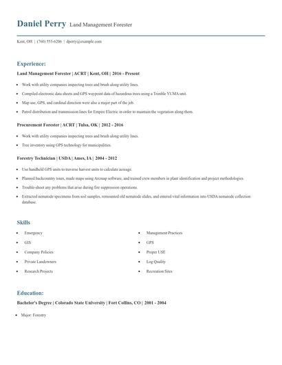 Land Management Forester Resume
