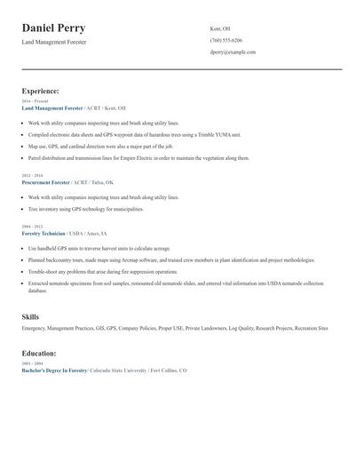 Land Management Forester Resume