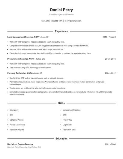Land Management Forester Resume