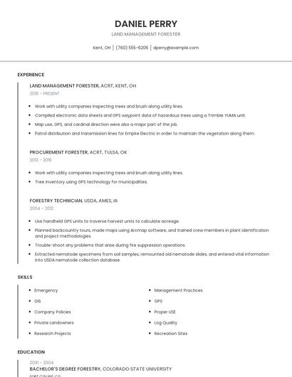 Land Management Forester Resume