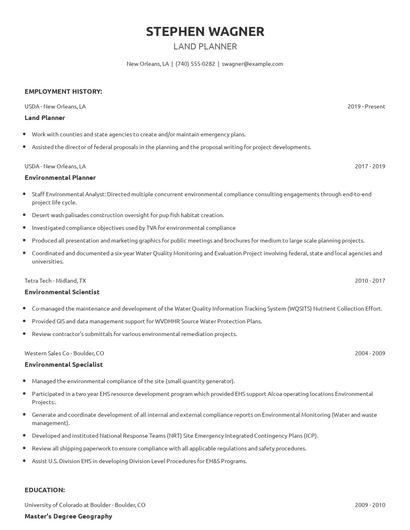 Land Planner Resume