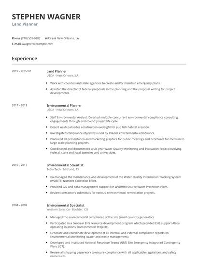 Land Planner Resume