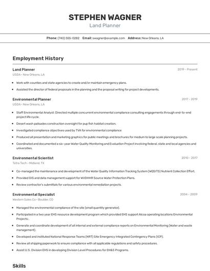 Land Planner Resume