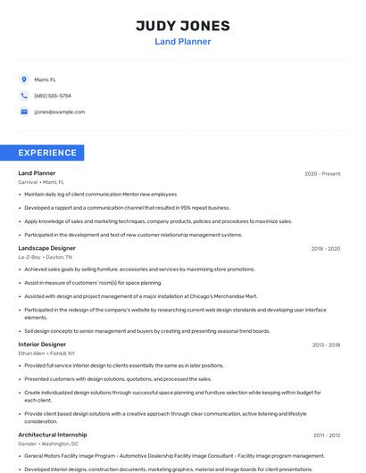 Land Planner Resume