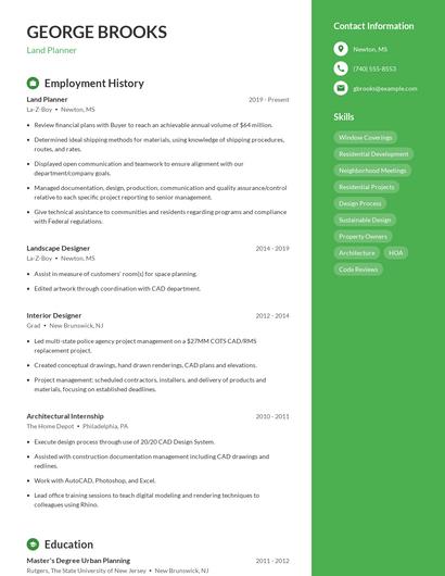Land Planner Resume