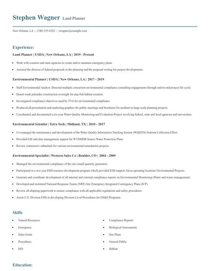 Land Planner Resume