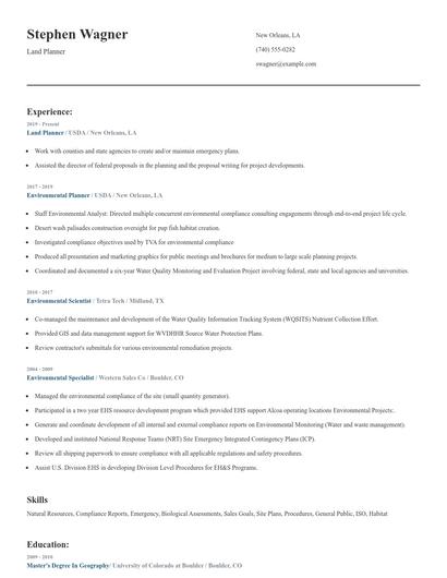Land Planner Resume