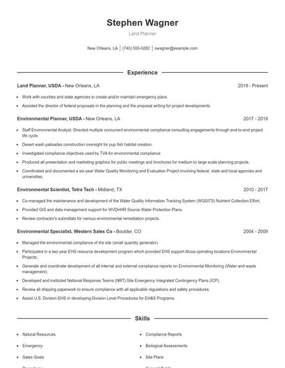 Land Planner Resume
