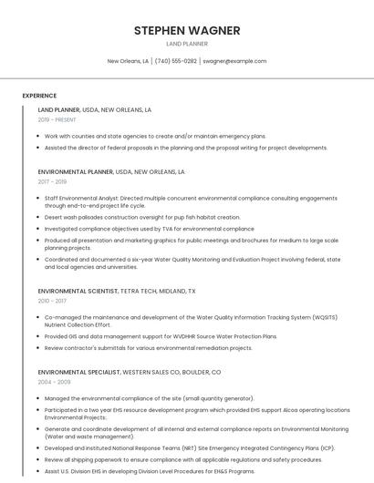 Land Planner Resume