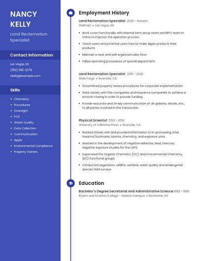 Land Reclamation Specialist Resume