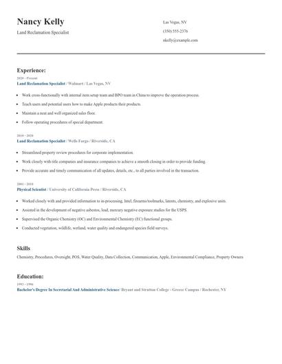 Land Reclamation Specialist Resume