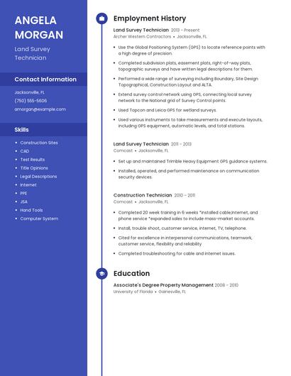 Land Survey Technician Resume