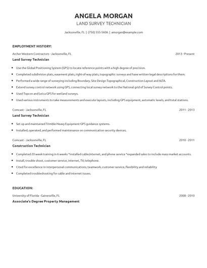 Land Survey Technician Resume
