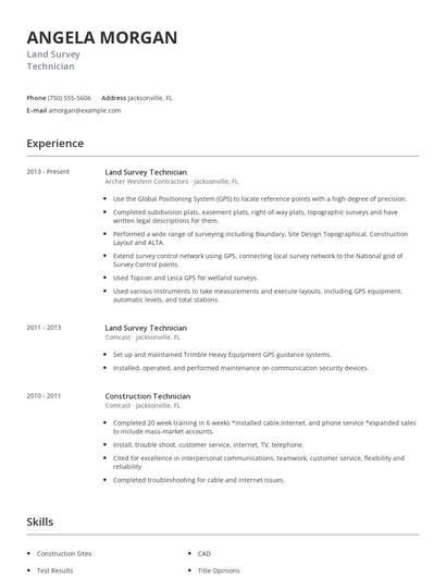 Land Survey Technician Resume