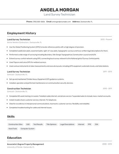 Land Survey Technician Resume