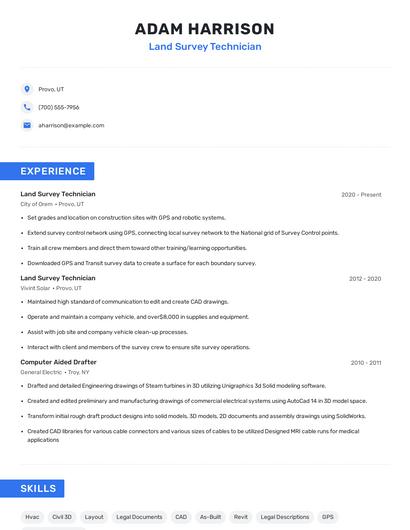 Land Survey Technician Resume
