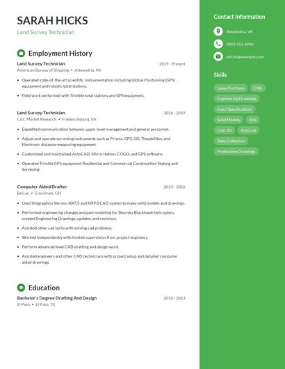Land Survey Technician Resume